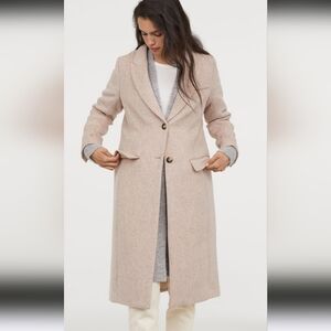 H&M Wool-Blend Tailored Coat – Light Beige Marl | Size 10.